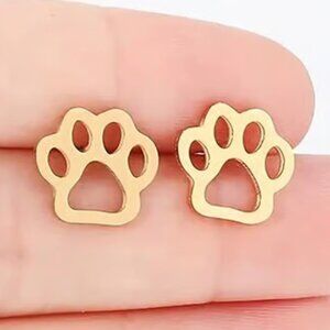 Gold Stainless Steel PAW PRINT Stud Earrings